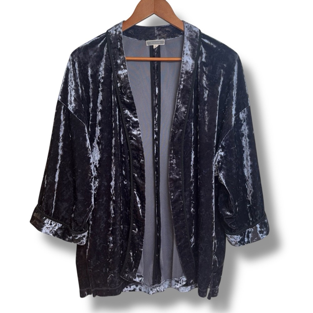 Anthropologie Pleione Size SM Blue Crushed Velvet Open Front Duster Kimono